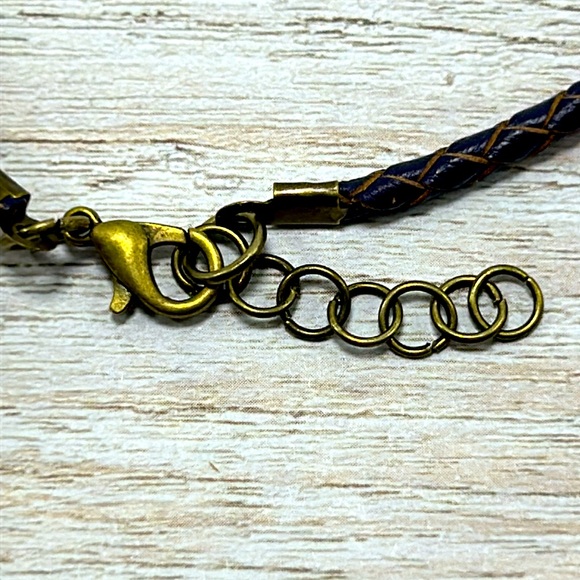 Handmade Antique Bronze Moon & Star Necklace with Real Braided Leather Cord! - Picture 6 of 6